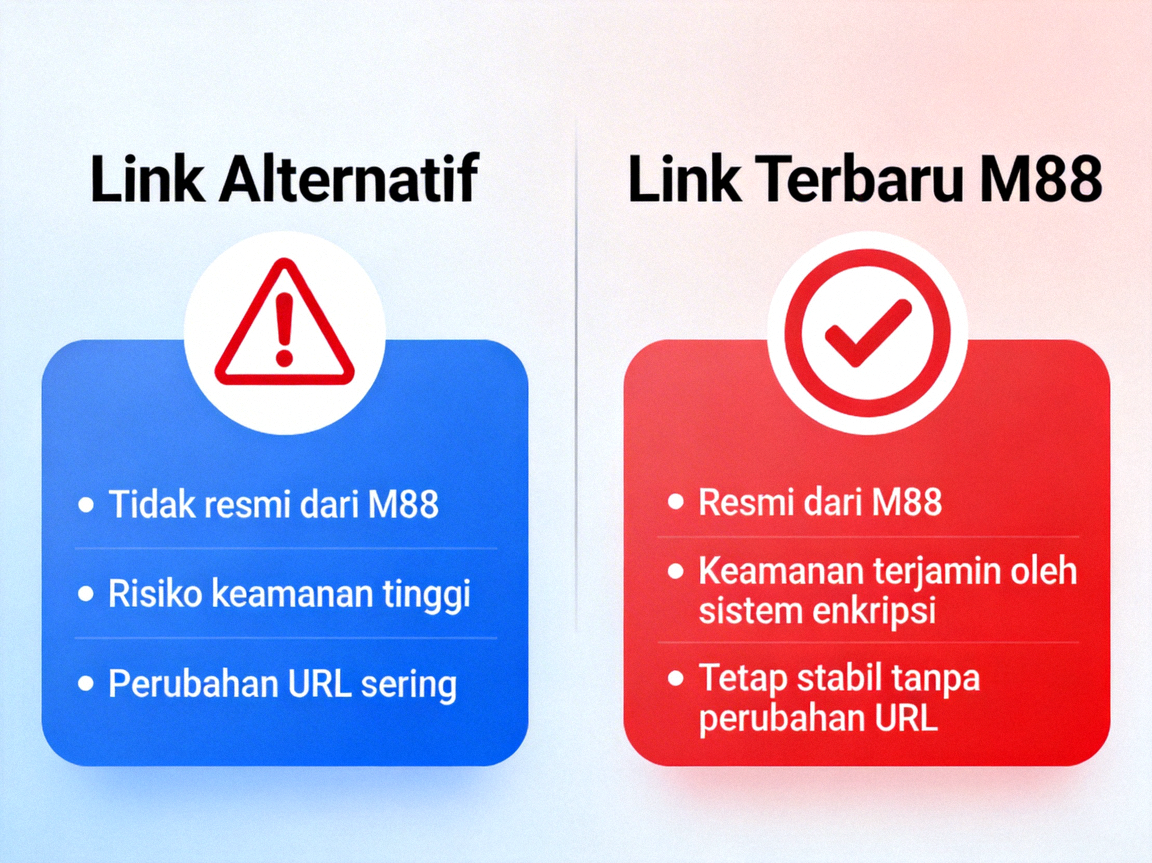 Diagram perbedaan link alternatif dan link terbaru M88