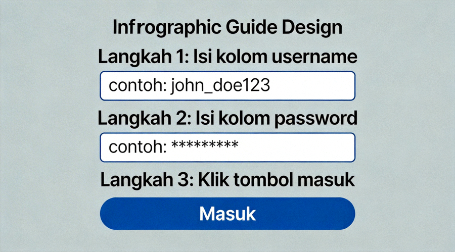 Gambar panduan langkah demi langkah mengisi formulir login M88 dengan kolom username, password, dan tombol masuk